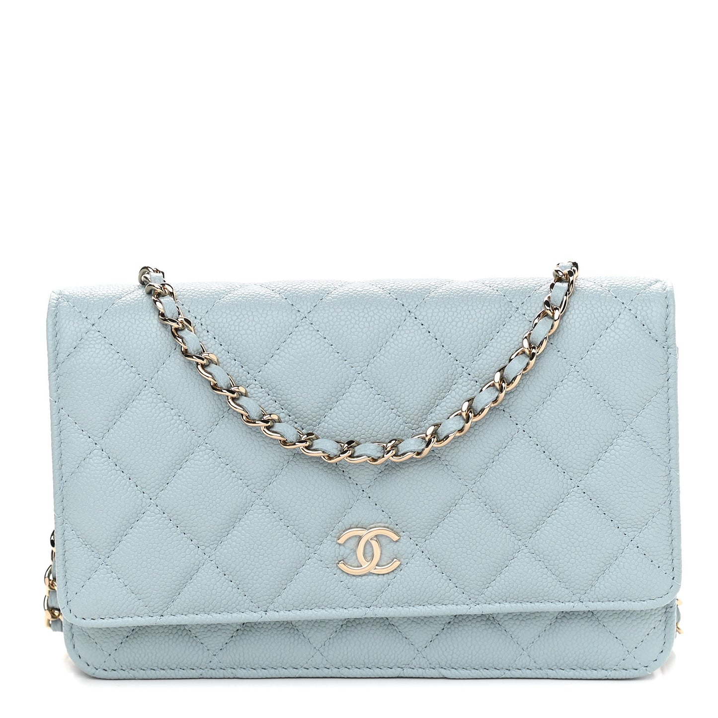 Caviar Quilted Tiny CC Wallet On Chain WOC Light Blue