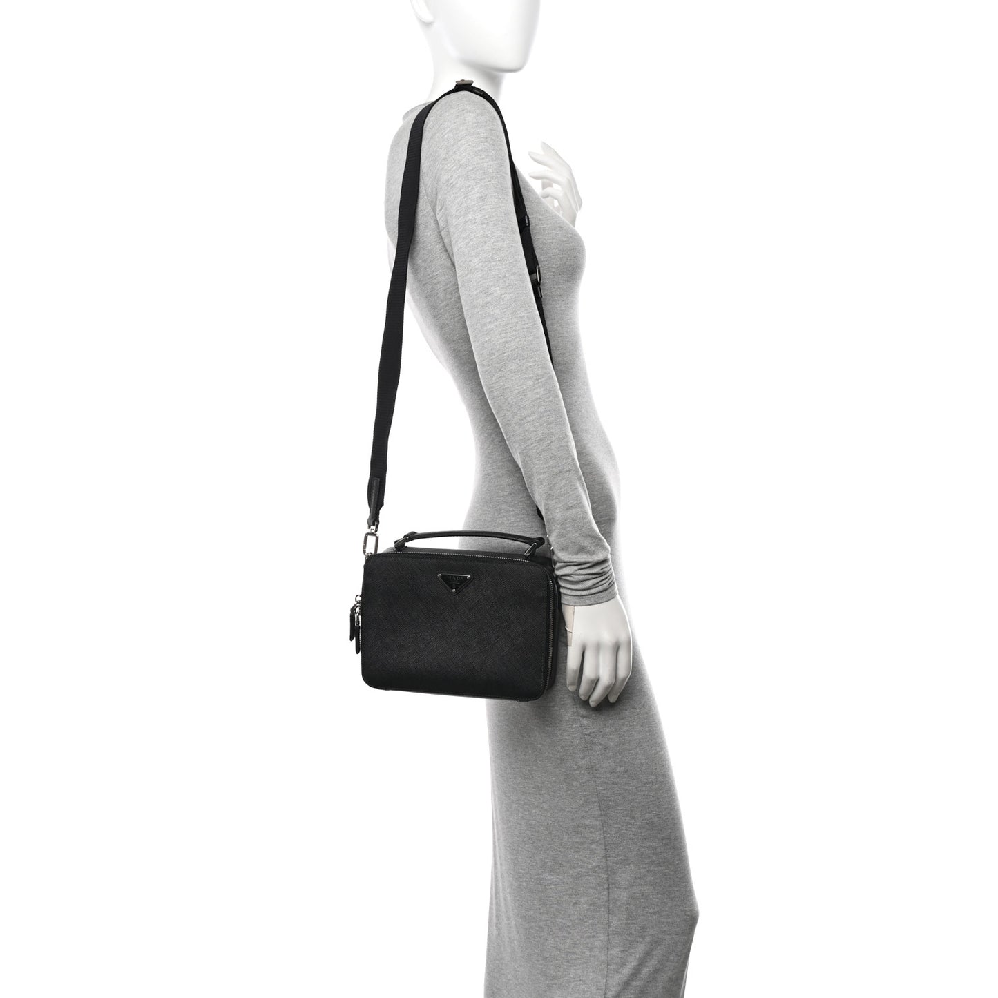 Saffiano Travel Medium Brique Crossbody Bag Black