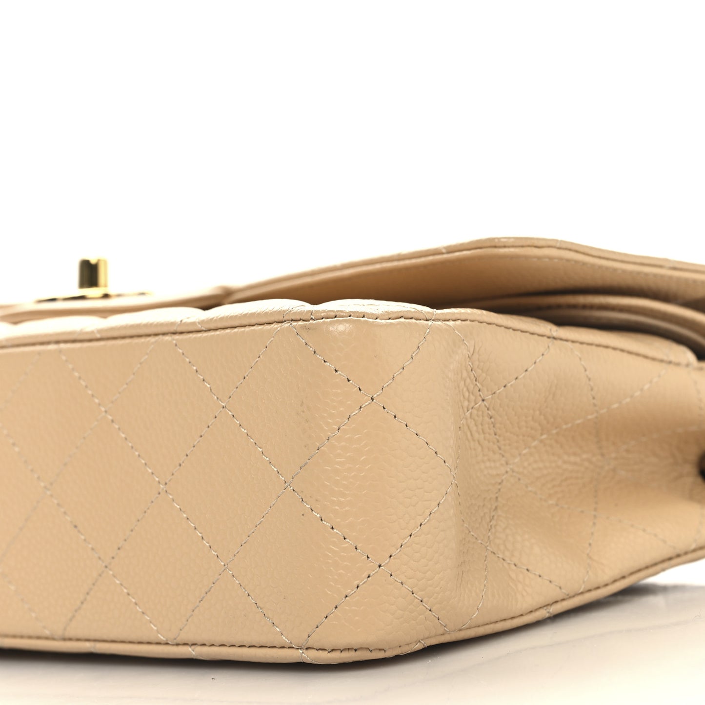 Caviar Quilted Medium Double Flap Beige
