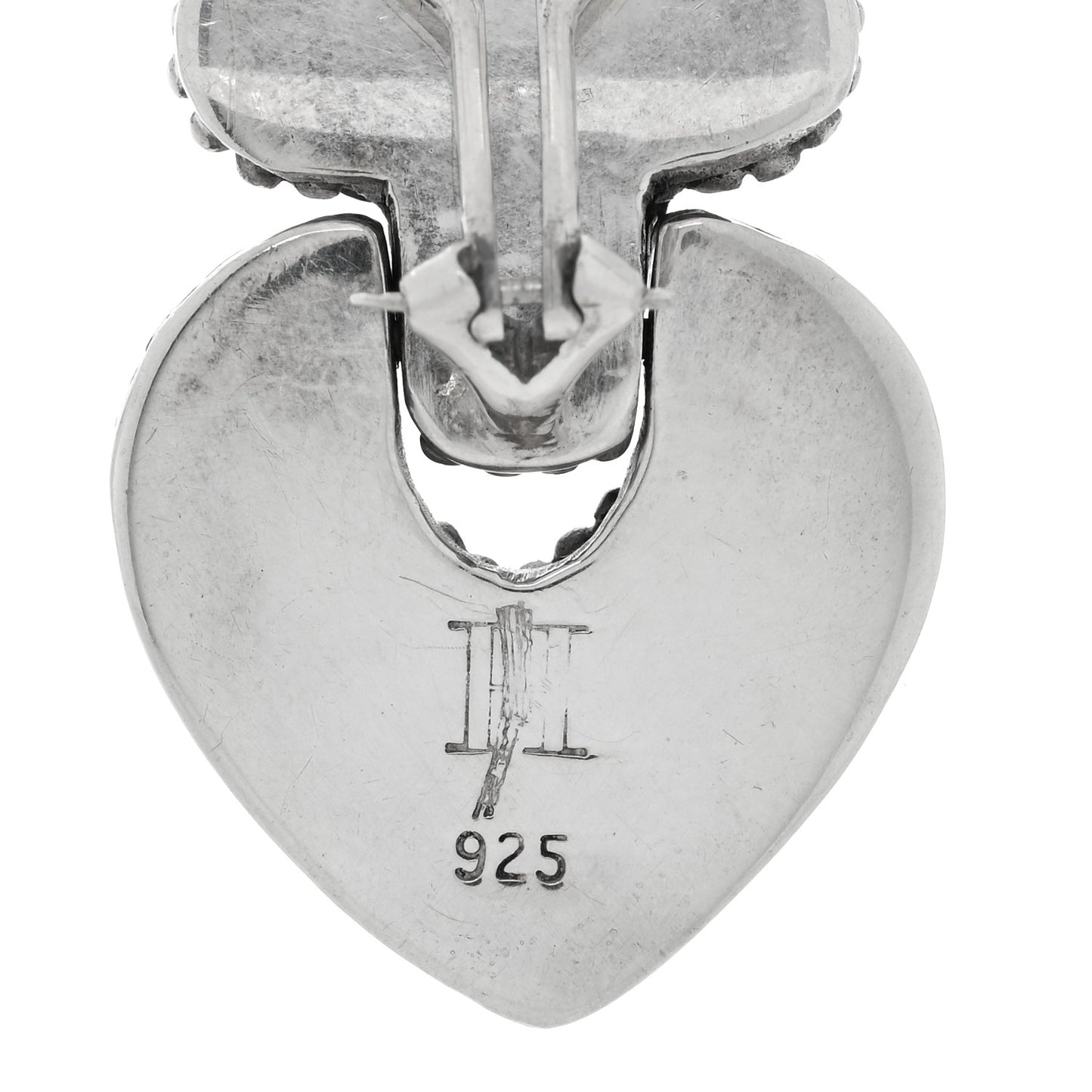 Sterling Silver Dot Door Knocker Heart Drop Earrings