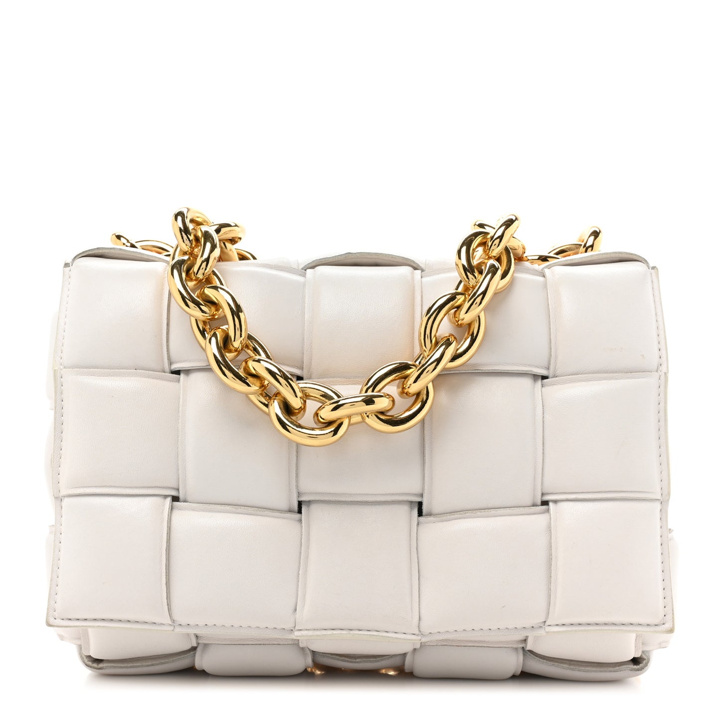 Lambskin Maxi Intreccio Padded Chain Cassette Crossbody Bag White