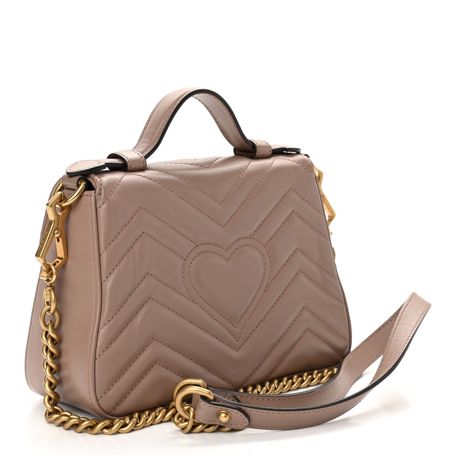 Gucci Calfskin Matelasse Mini GG Marmont Top Handle Shoulder Bag Porcelain Rose 2 of 9