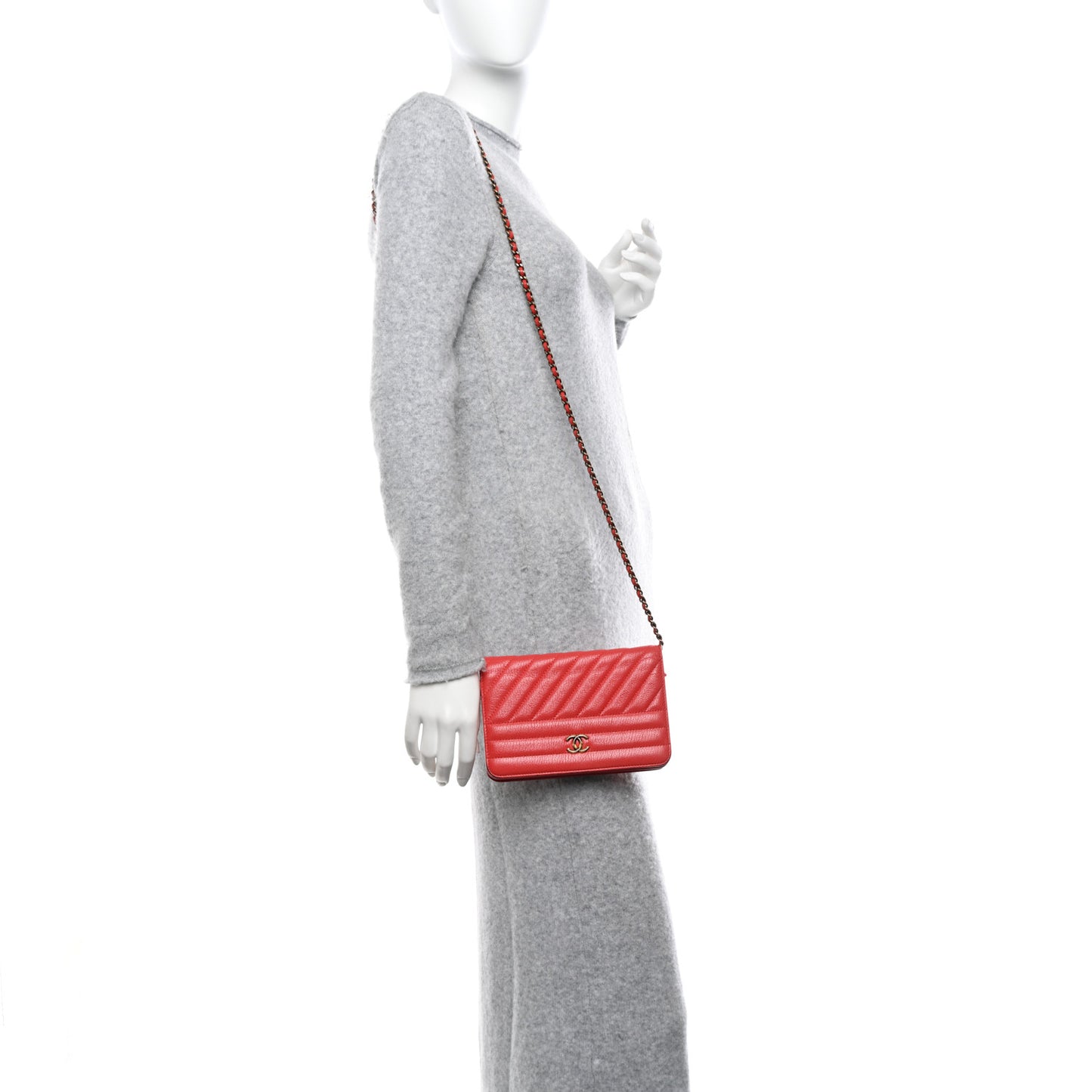 Goatskin Diagonal Quilted Wallet On Chain WOC Red