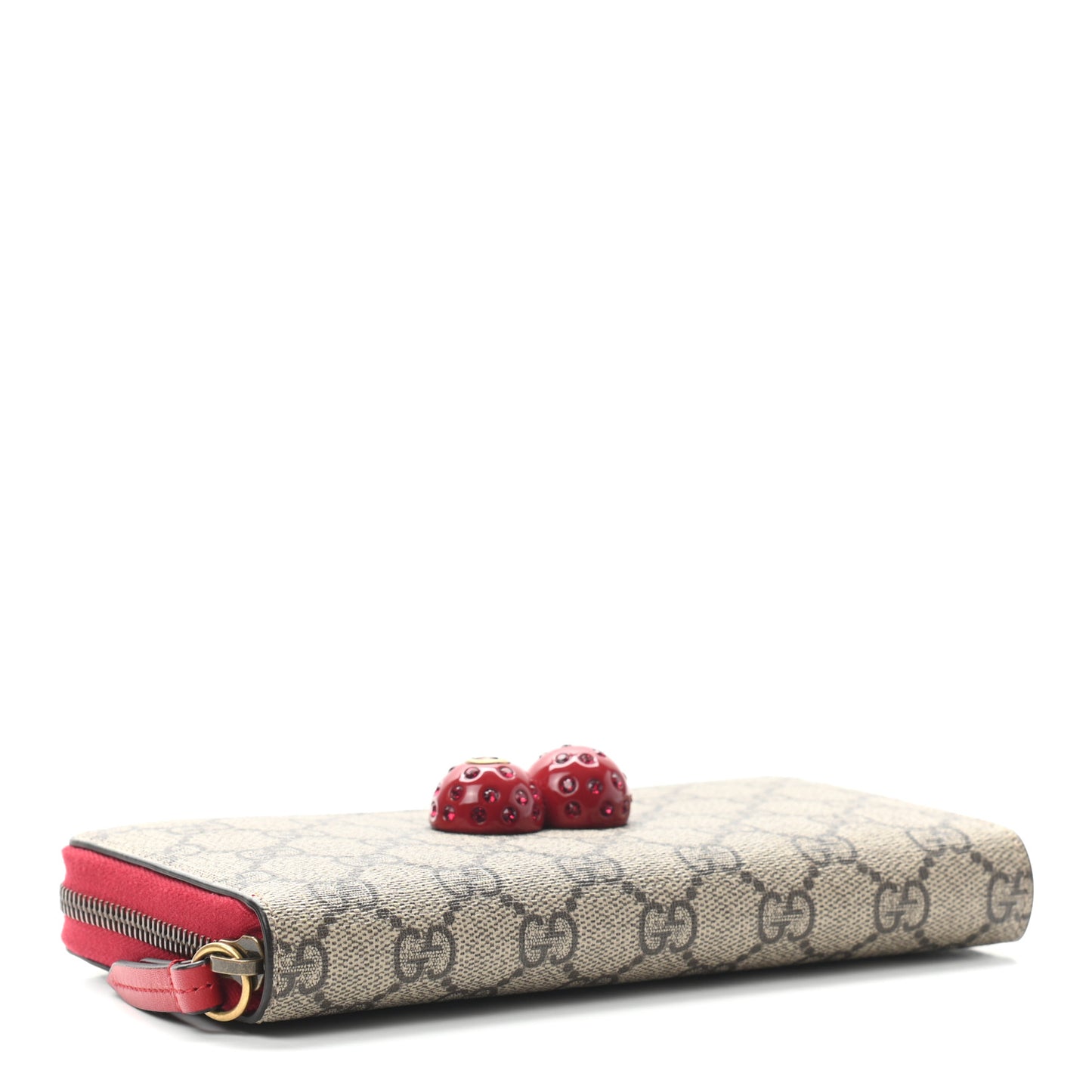GG Supreme Monogram Cherries Zip Around Wallet Hibiscus Red