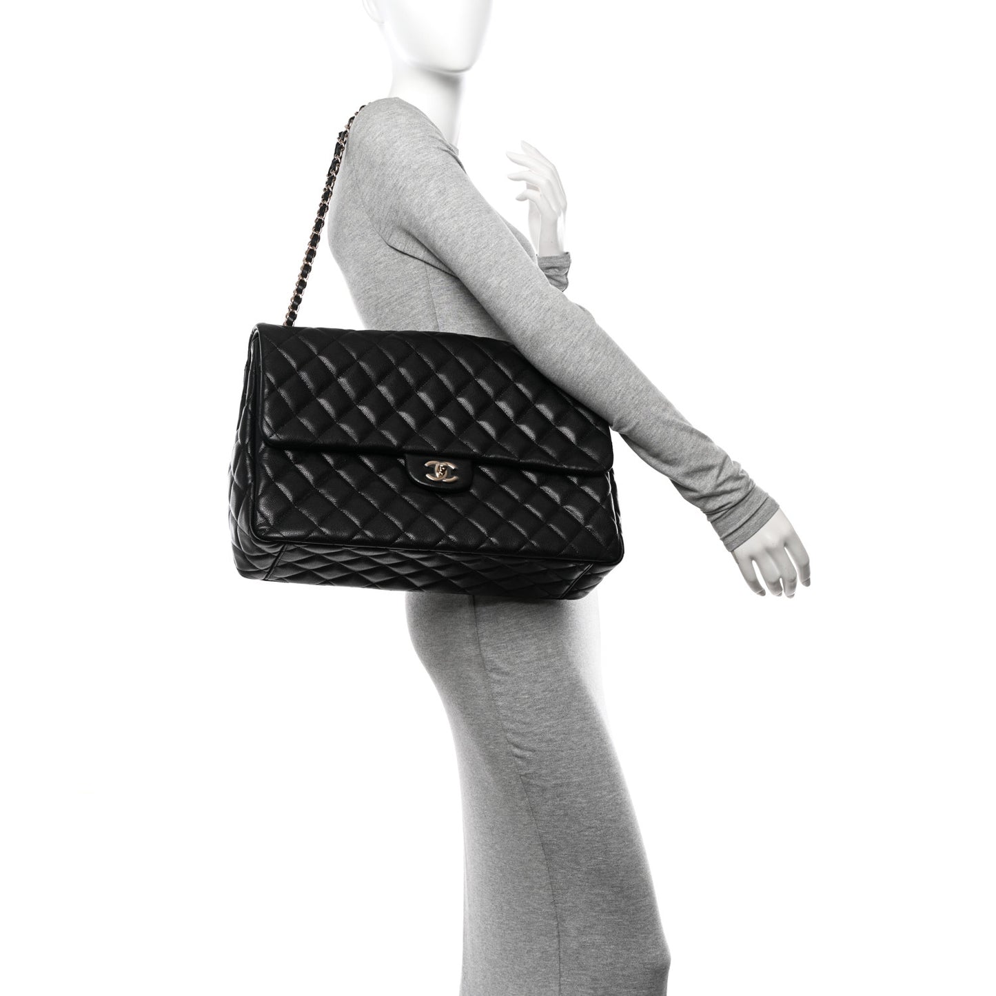 Caviar Quilted XXL Travel Flap Bag Black