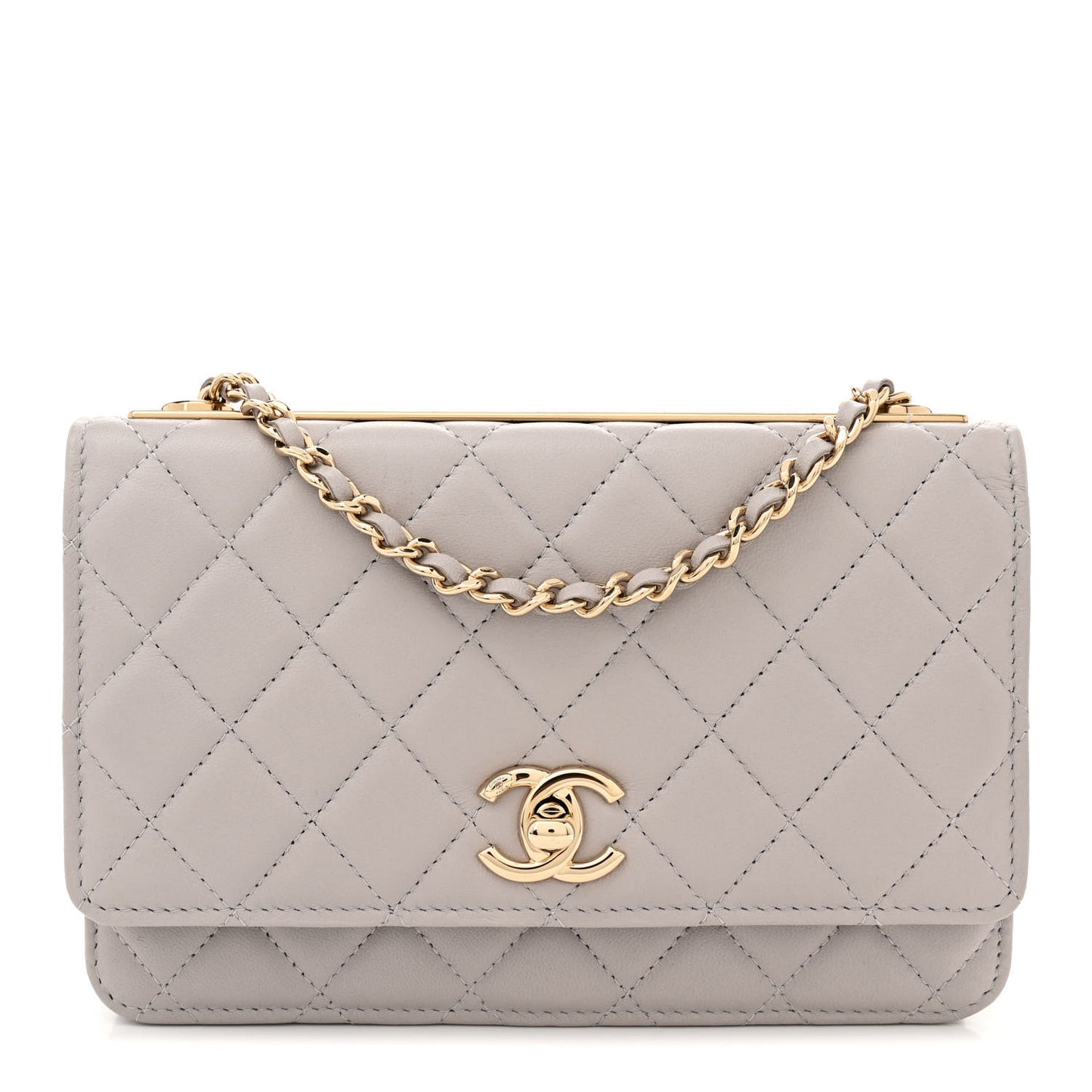 Lambskin Quilted Trendy CC Wallet On Chain WOC Grey