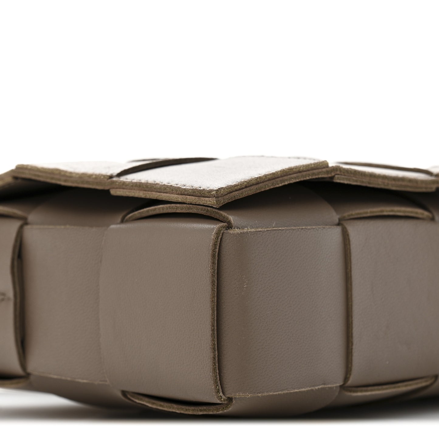 Lambskin Maxi Intreccio Cassette Crossbody Bag Taupe Grey