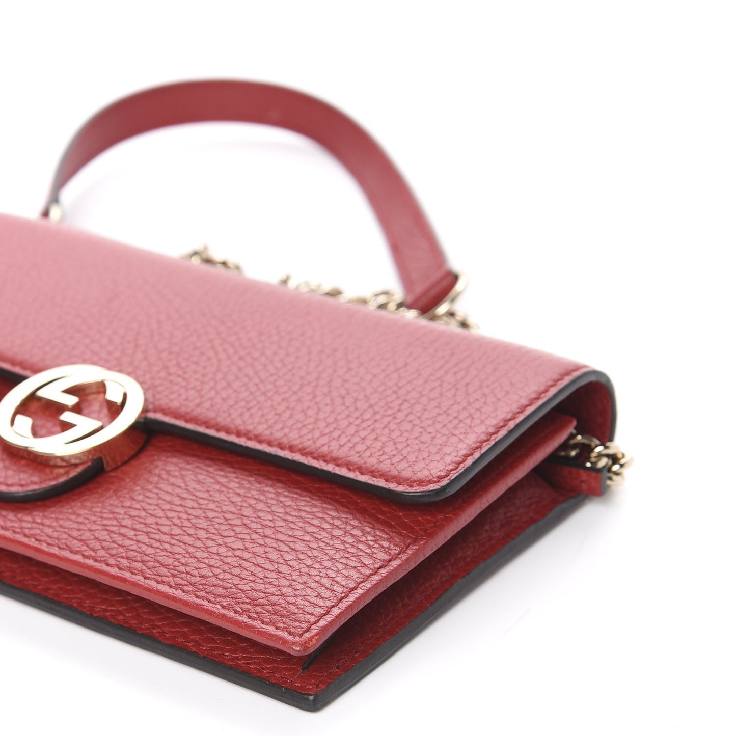 Dollar Calfskin Interlocking G Chain Wallet Red