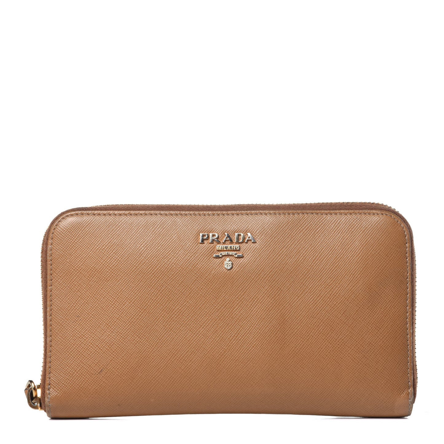 Saffiano Metal Zip Around Wallet Caramel