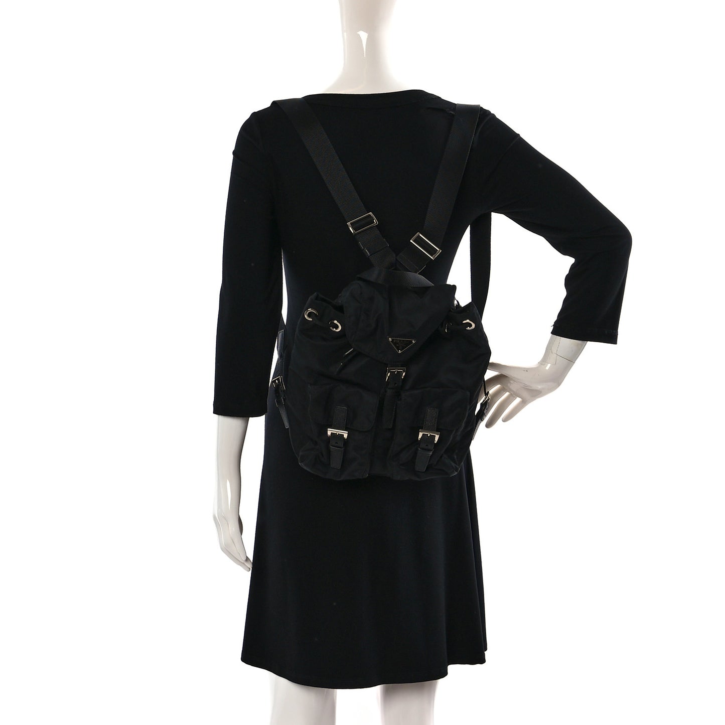 Re-Nylon Saffiano Medium Backpack Black