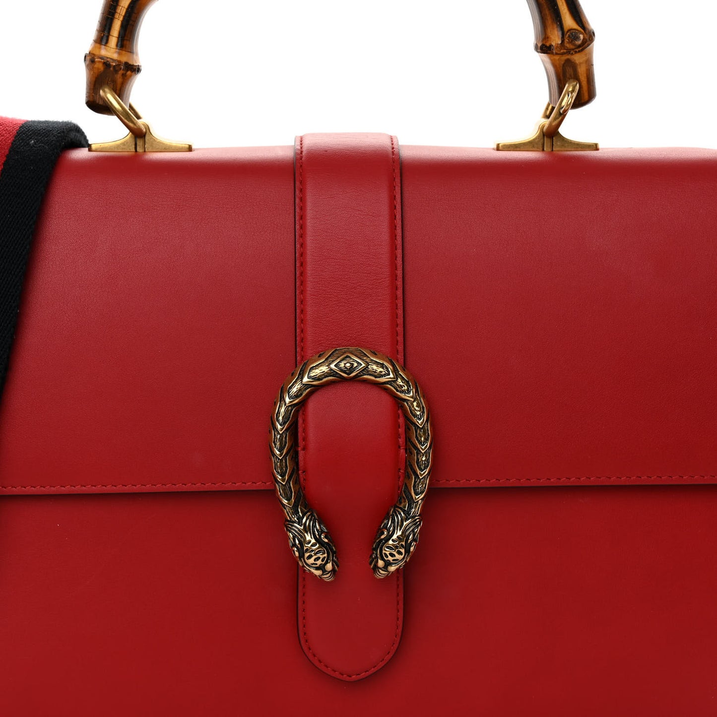 Moon Calfskin Web Large Dionysus Bamboo Top Handle Bag Hibiscus Red