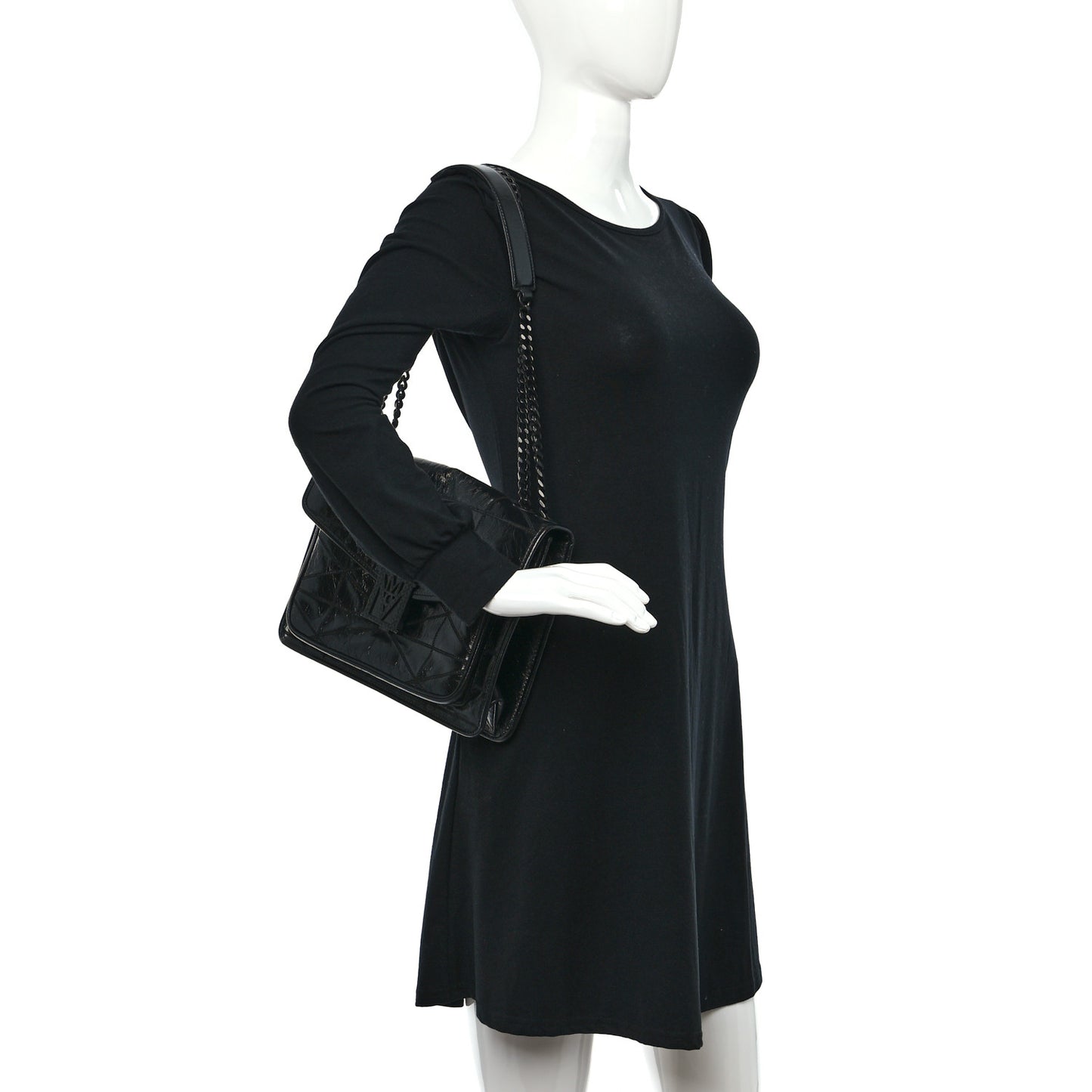 Calfskin Large Mena Quilted Shoulder Bag Black