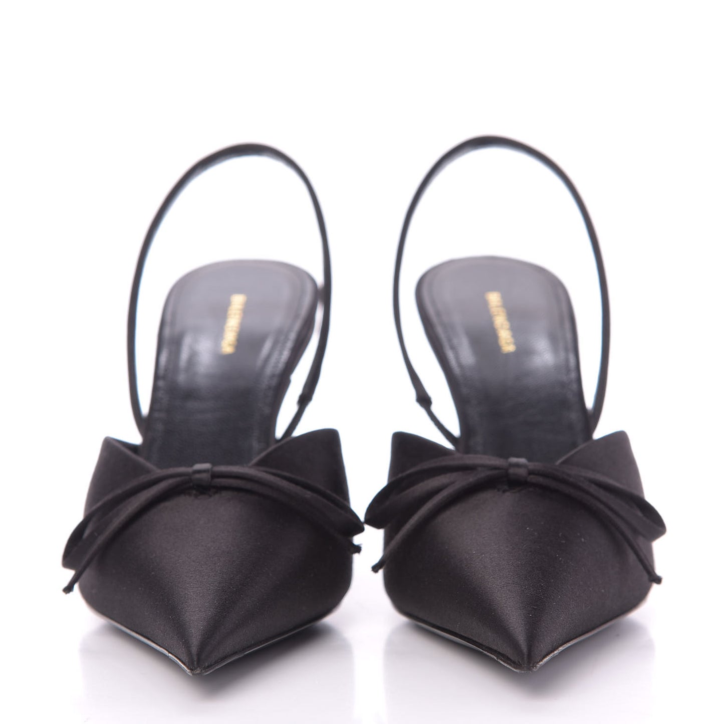 Satin Pointed Toe Knife Slingback Mules 35 Black