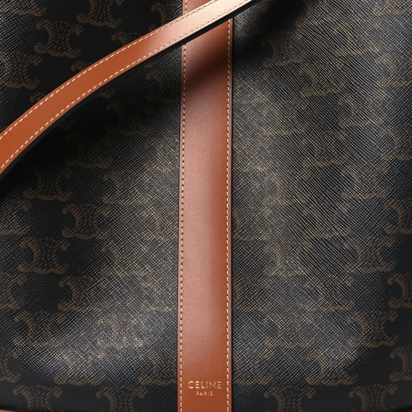 Triomphe Canvas Calfskin Medium Bucket Bag Tan