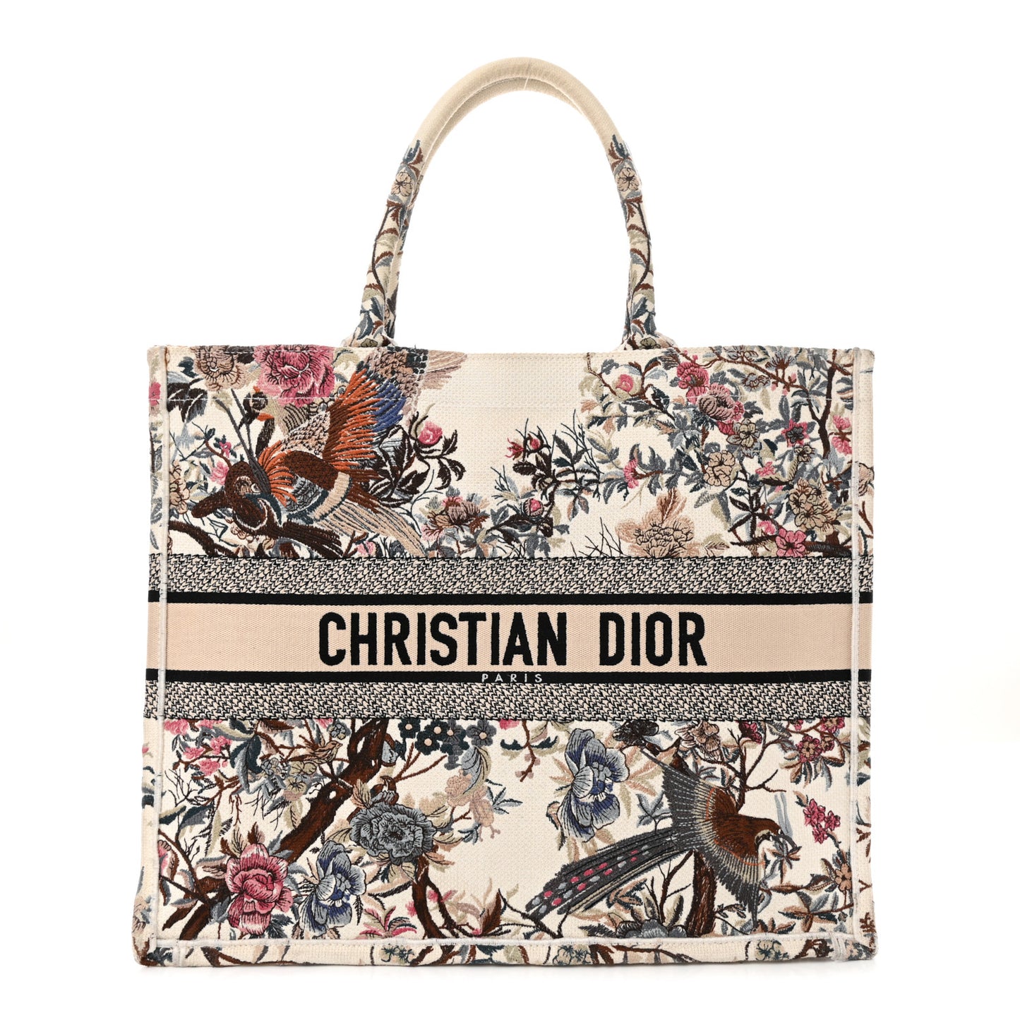 Canvas Embroidered Large Jardin D'Hiver Book Tote Latte Multicolor