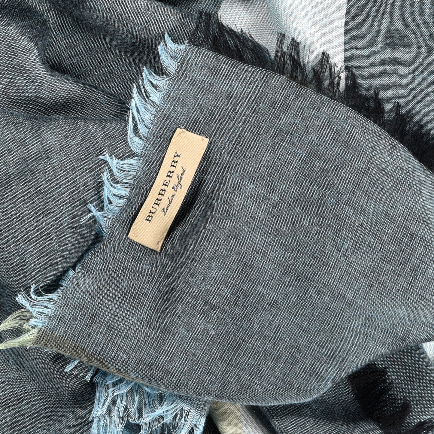 Linen Giant Exploded Check Lightweight Scarf Pale Blue