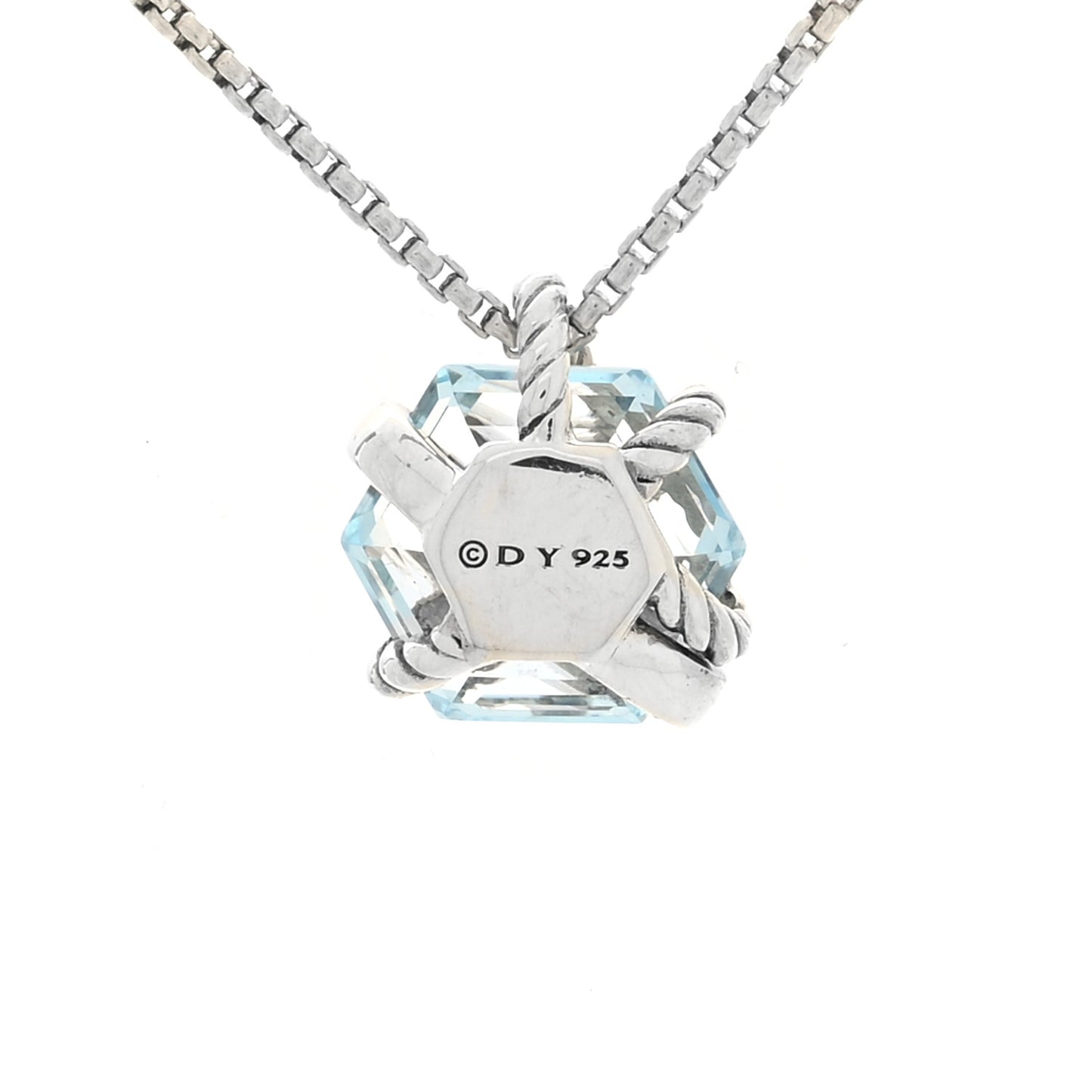 Sterling Silver Diamond Blue Topaz 10mm Petite Cable Wrap Pendant Necklace