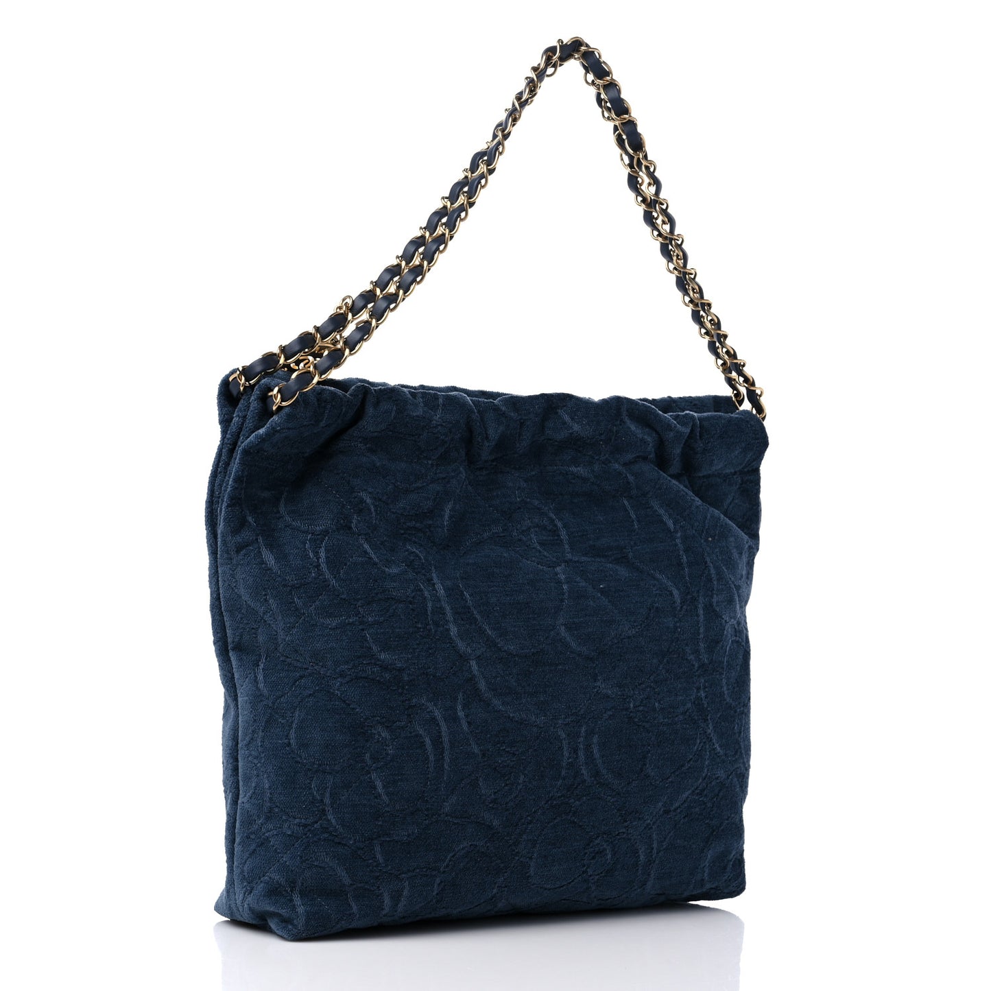 Velvet Camellia Quilted Small Chanel 22 Dark Blue