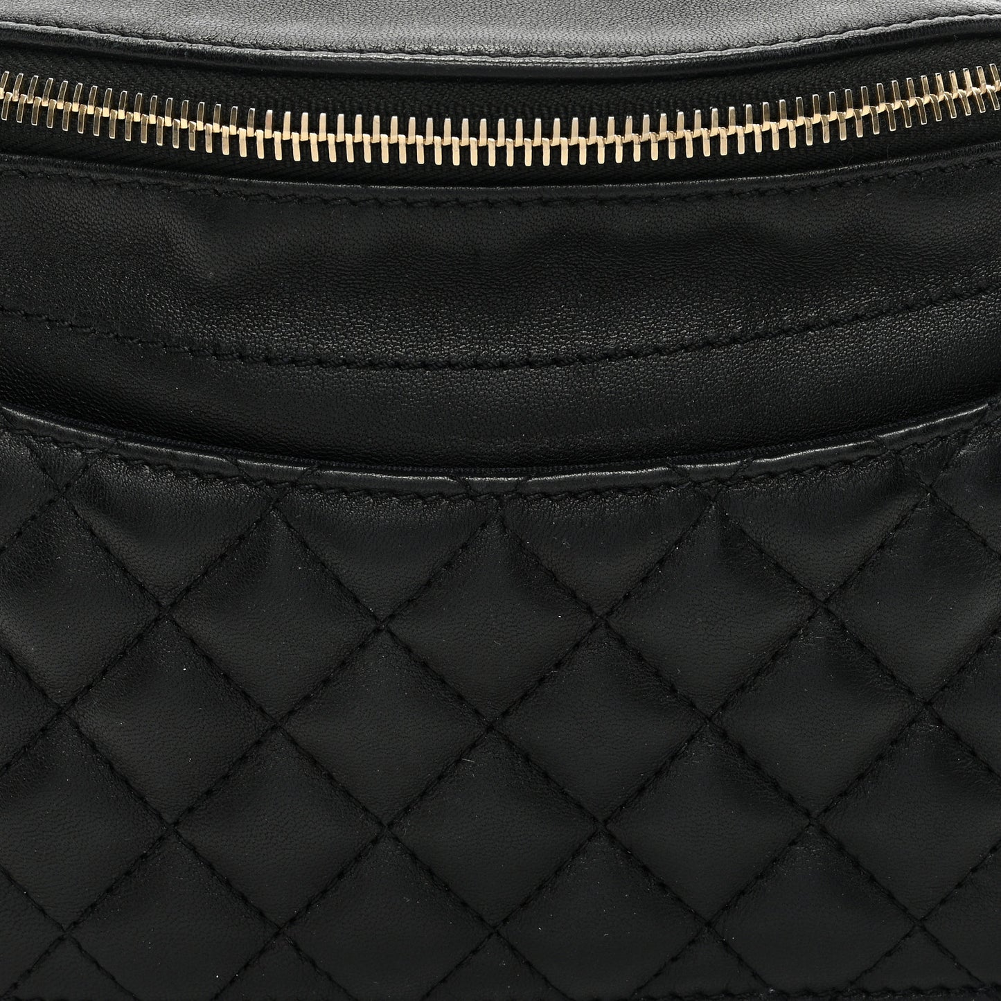 Crumpled Glazed Lambskin Quilted Waist Bag Fanny Pack Black