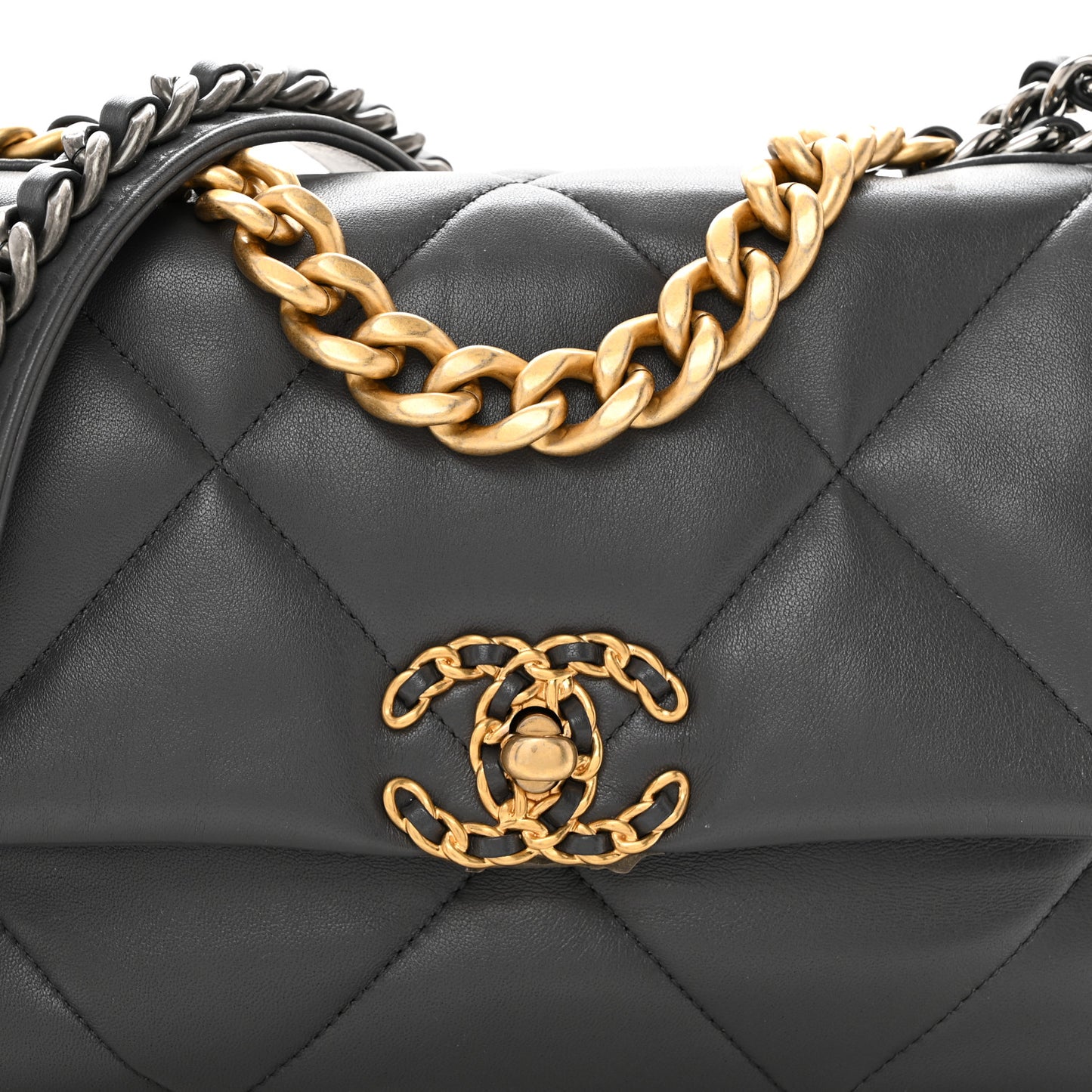 Lambskin Quilted Medium Chanel 19 Flap Dark Grey