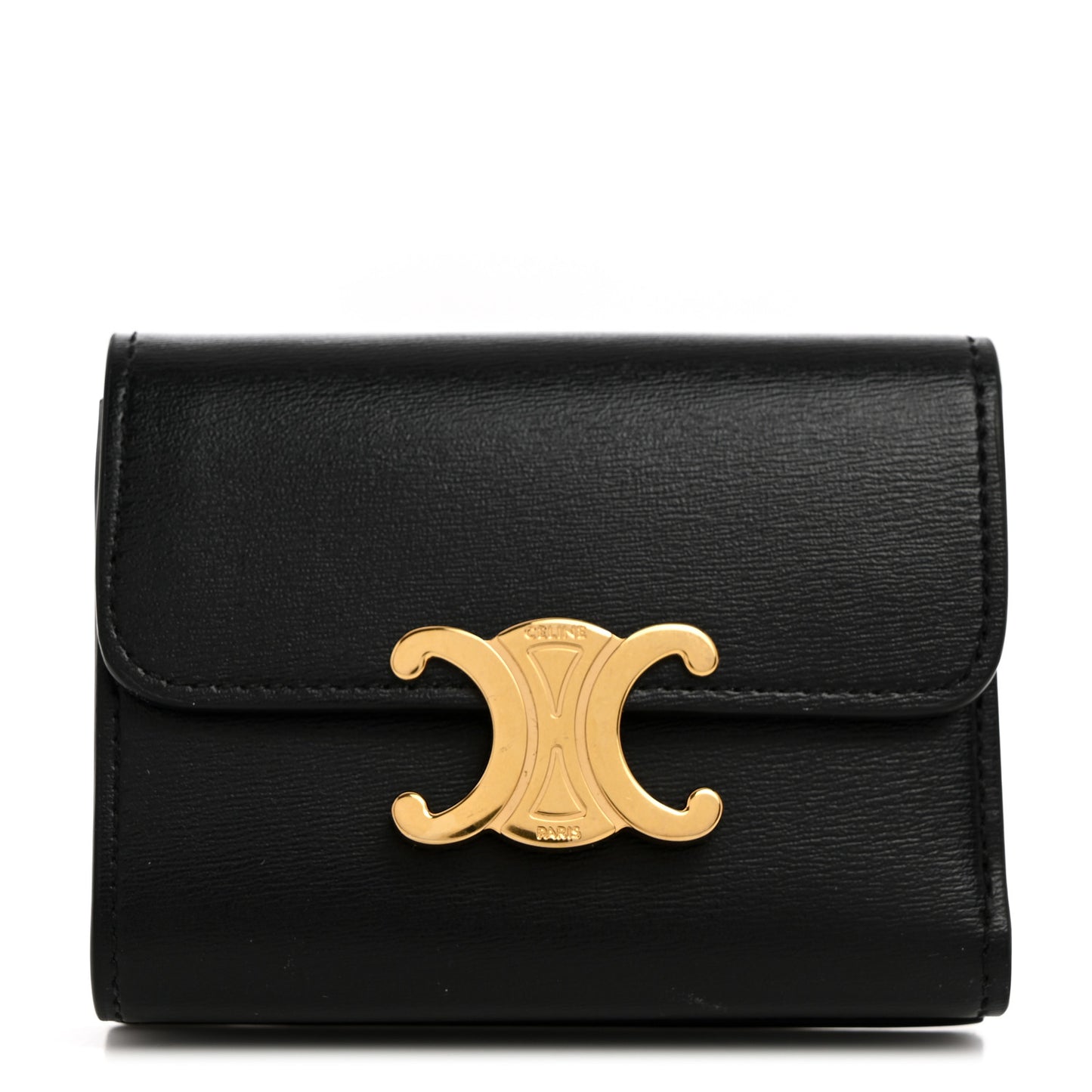 Calfskin Compact Triomphe Wallet With Coin Purse Black