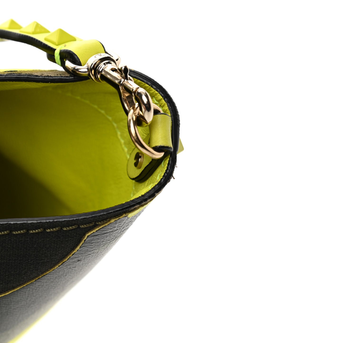 Nappa Canvas Camouflage Medium Rockstud Tote Green Fluo Yellow