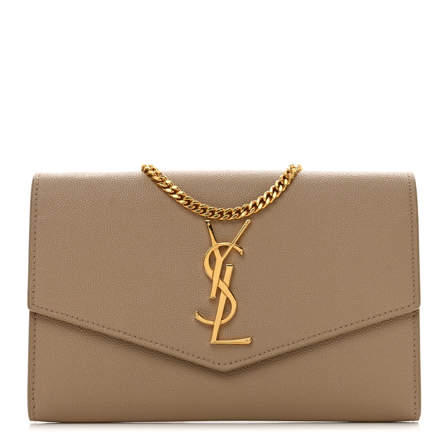Saint Laurent Grain De Poudre Monogram Uptown Chain Wallet Dark Beige 1 of 11