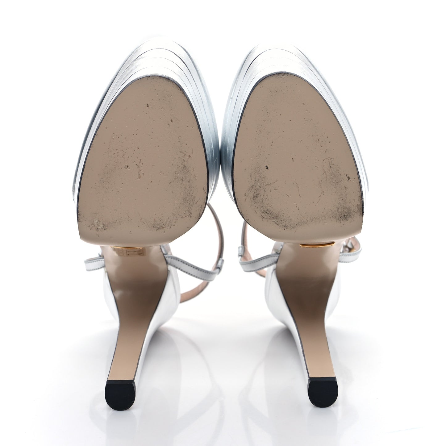 Metallic Nappa T Strap Platform Pumps 38 Argento