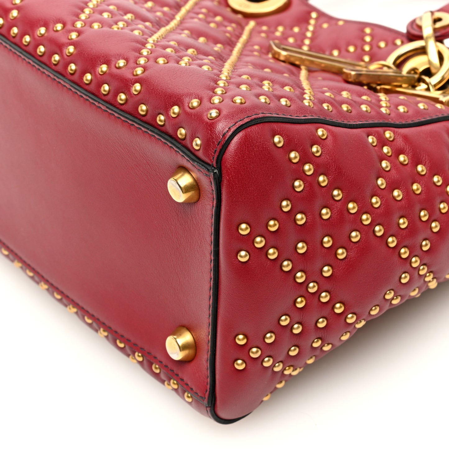 Calfskin Cannage Studded Medium Supple Lady Dior Red