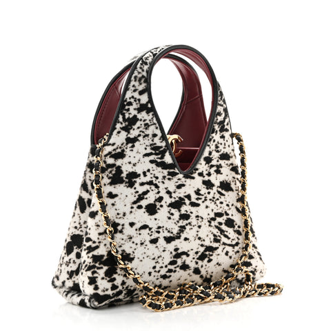 Pony Hair Printed Chic Lady Small Shopping Tote White Black