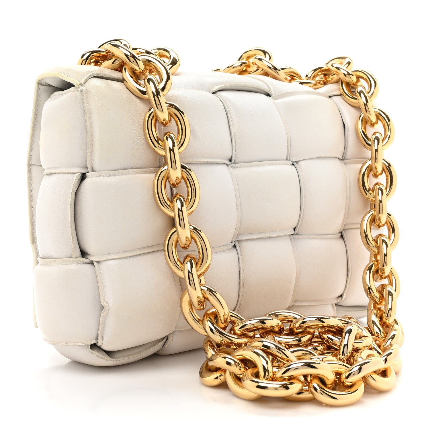 Bottega Veneta Lambskin Maxi Intreccio Padded Chain Cassette Crossbody Bag White 3 of 15