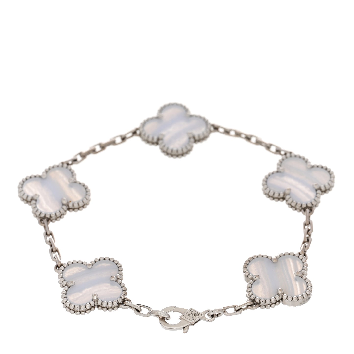 18K White Gold Chalcedony 5 Motifs Vintage Alhambra Bracelet