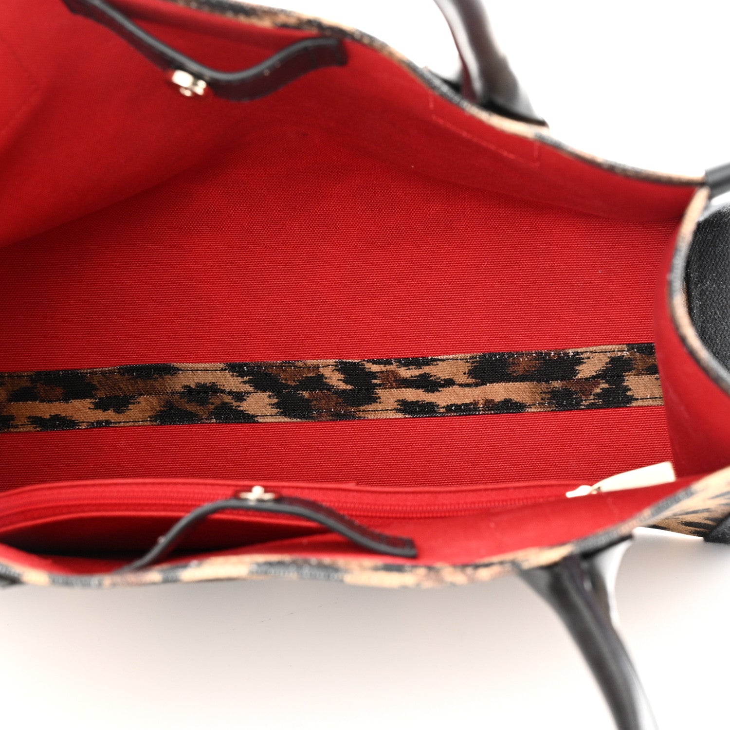 Christian Louboutin Canvas Calfskin Kitty Print Small Nastroloubi Tote Brown Black 5 of 9