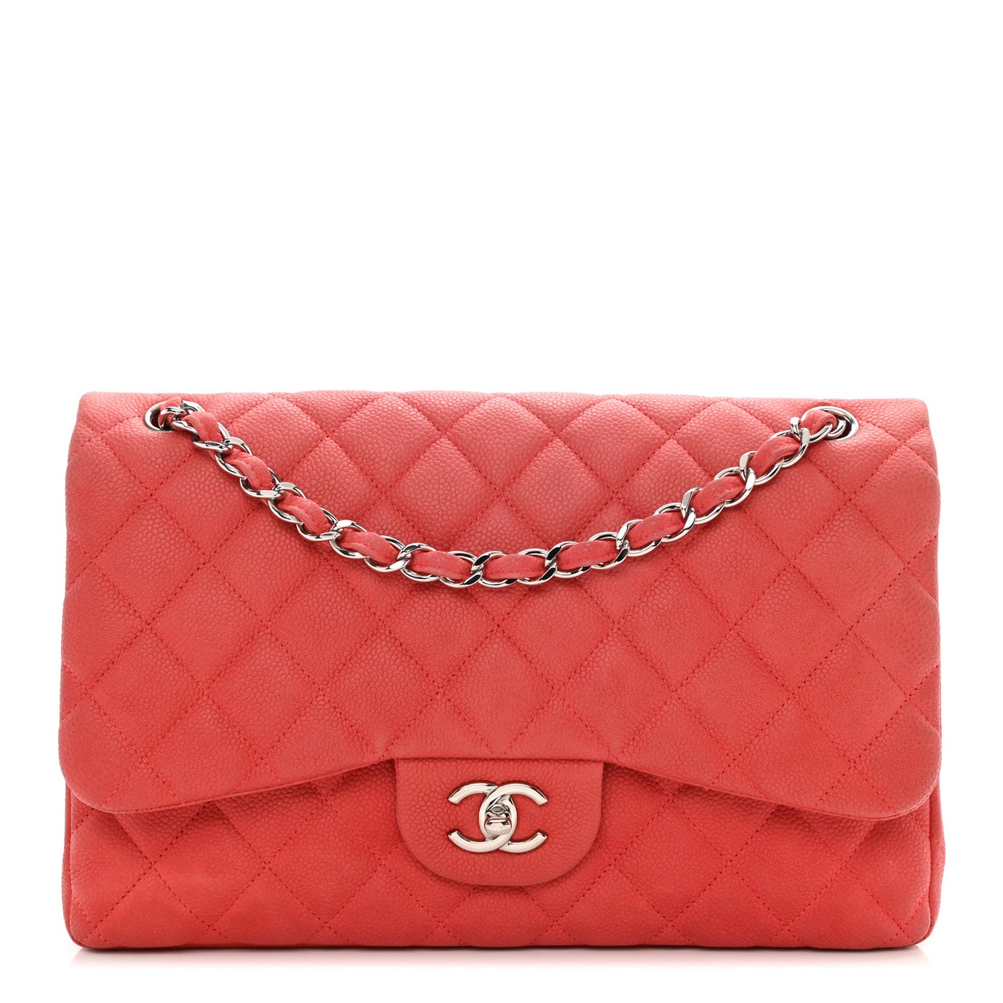 Iridescent Caviar Quilted Jumbo Double Flap Red