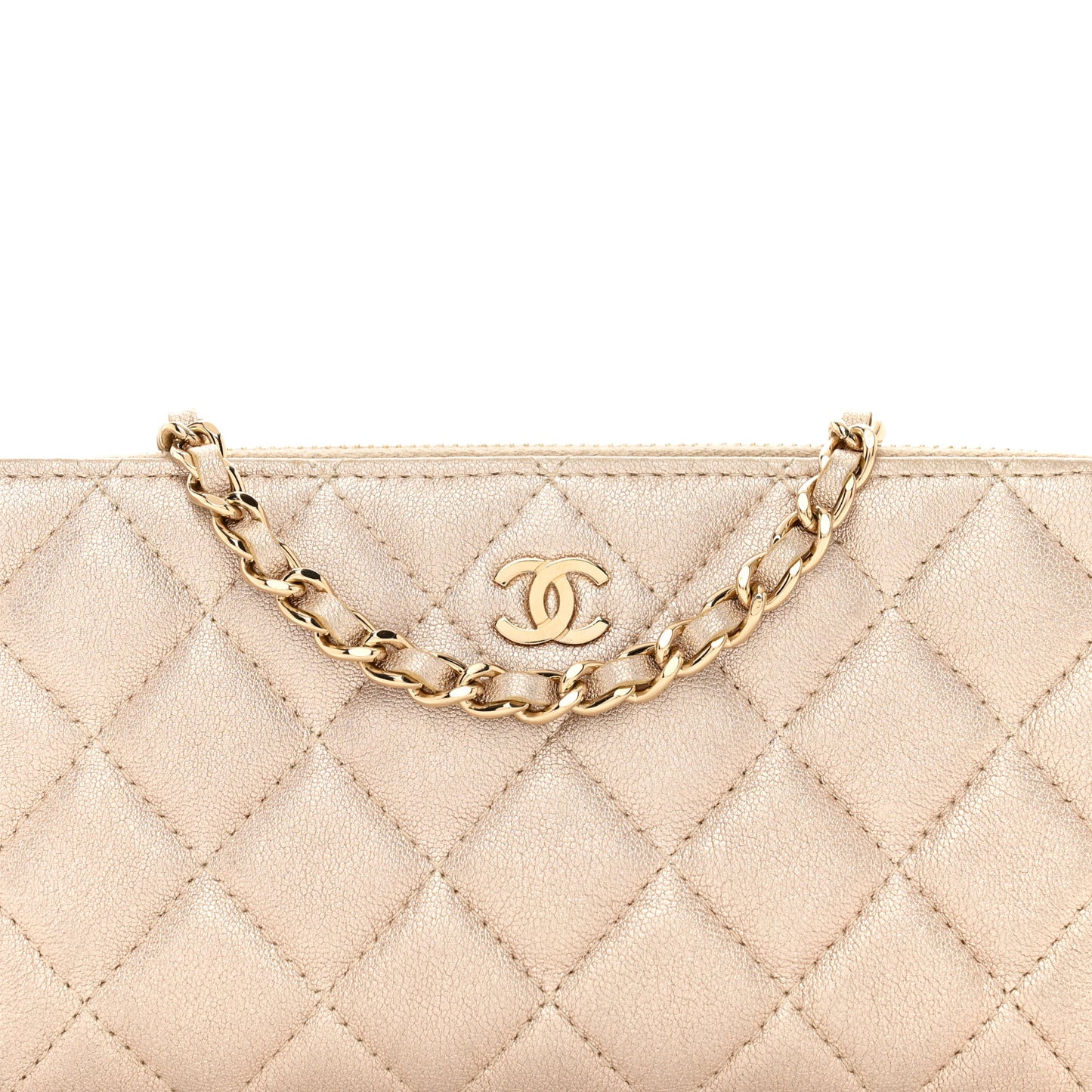 Metallic Lambskin Quilted Small Clutch With Chain Gold