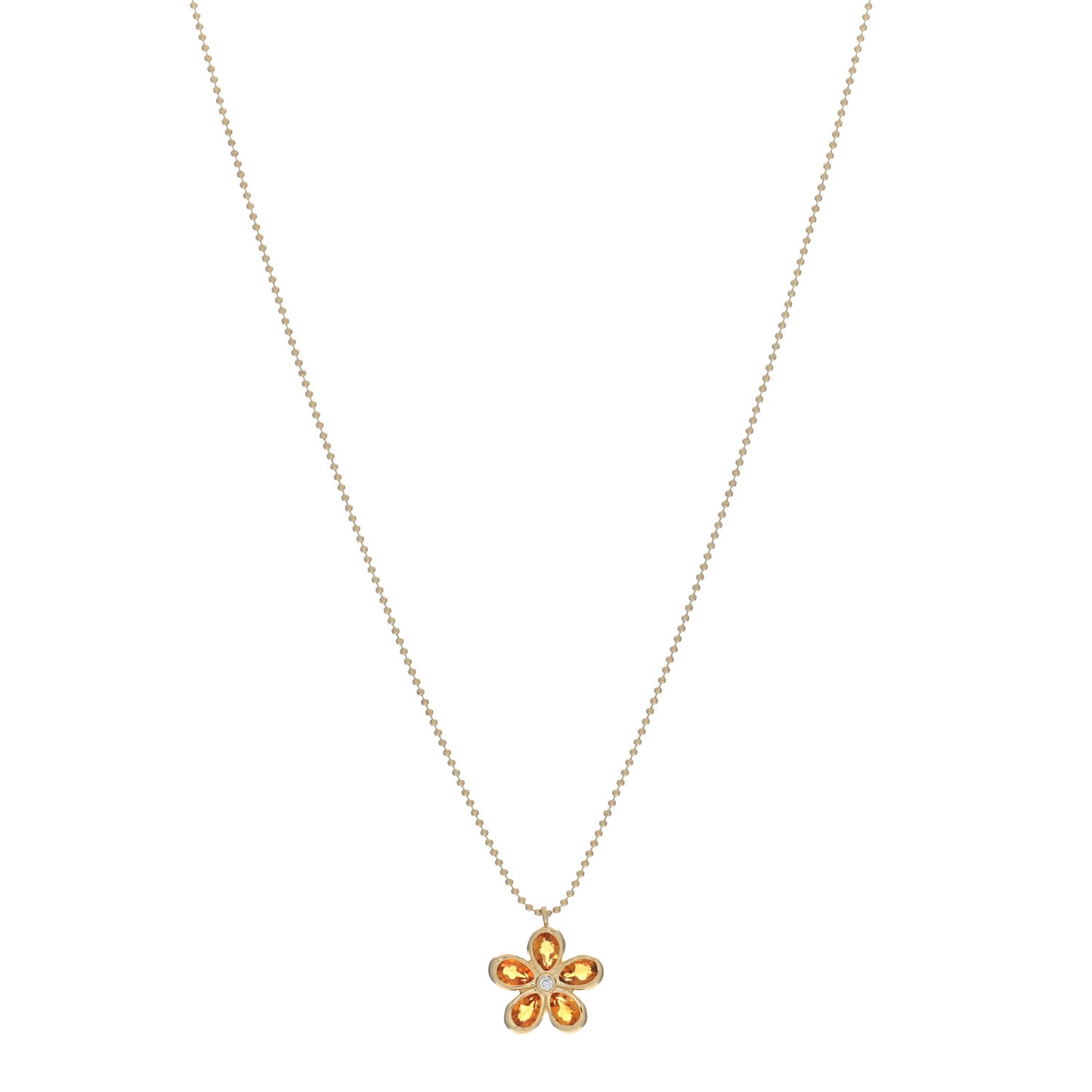 18K Yellow Gold Citrine Diamond Sparklers Flower Pendant Necklace