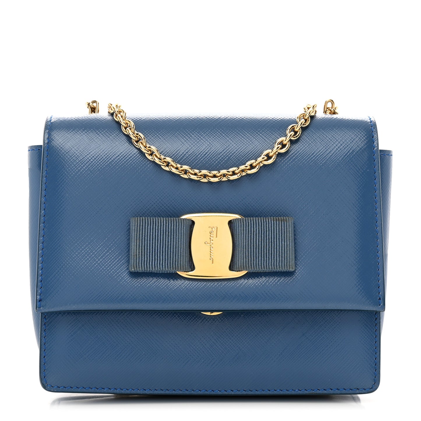 Hammered Calfskin Mini Vara Bow Crossbody Bag Blue