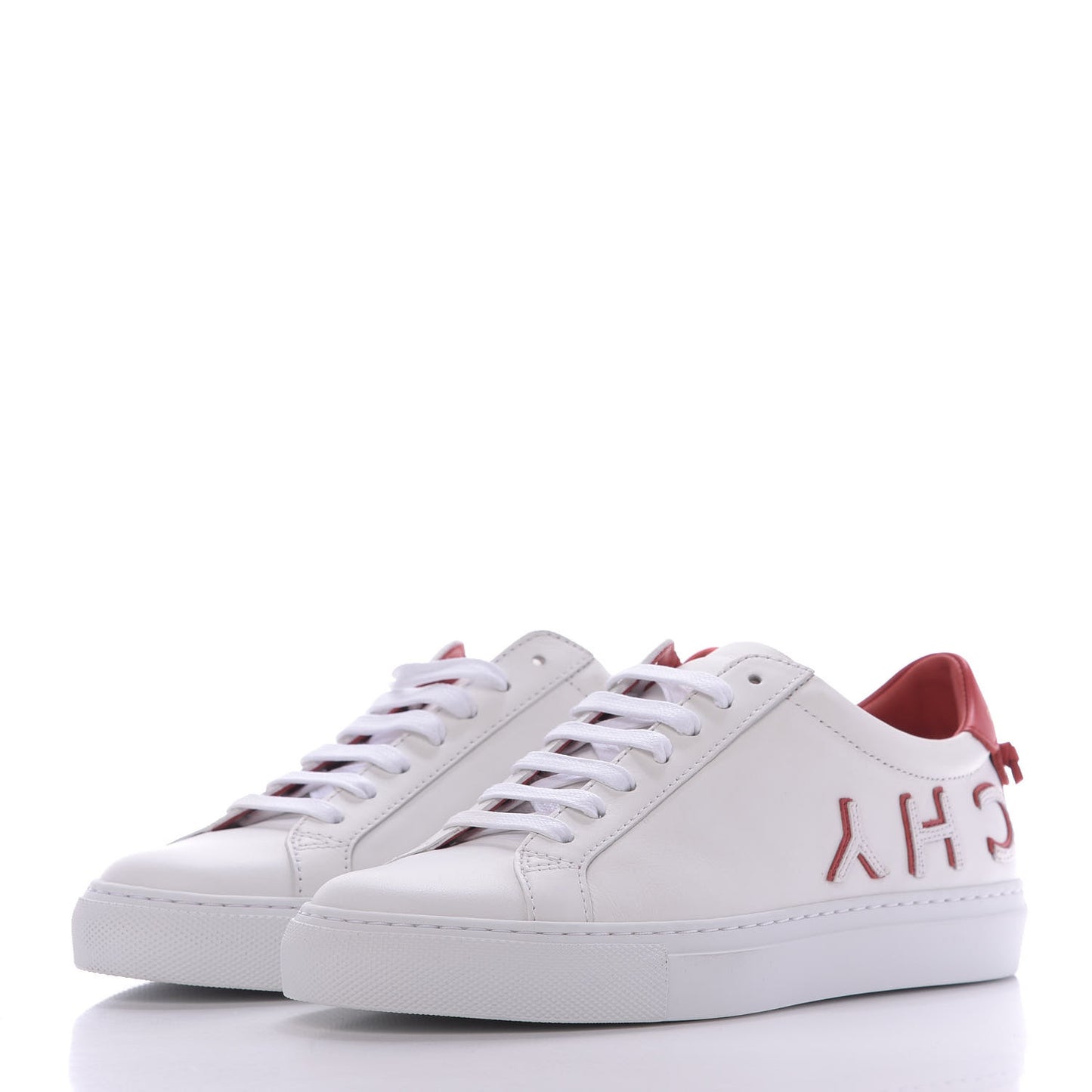 Calfskin Reverse Logo Womens Urban Street Sneakers 36.5 White Red