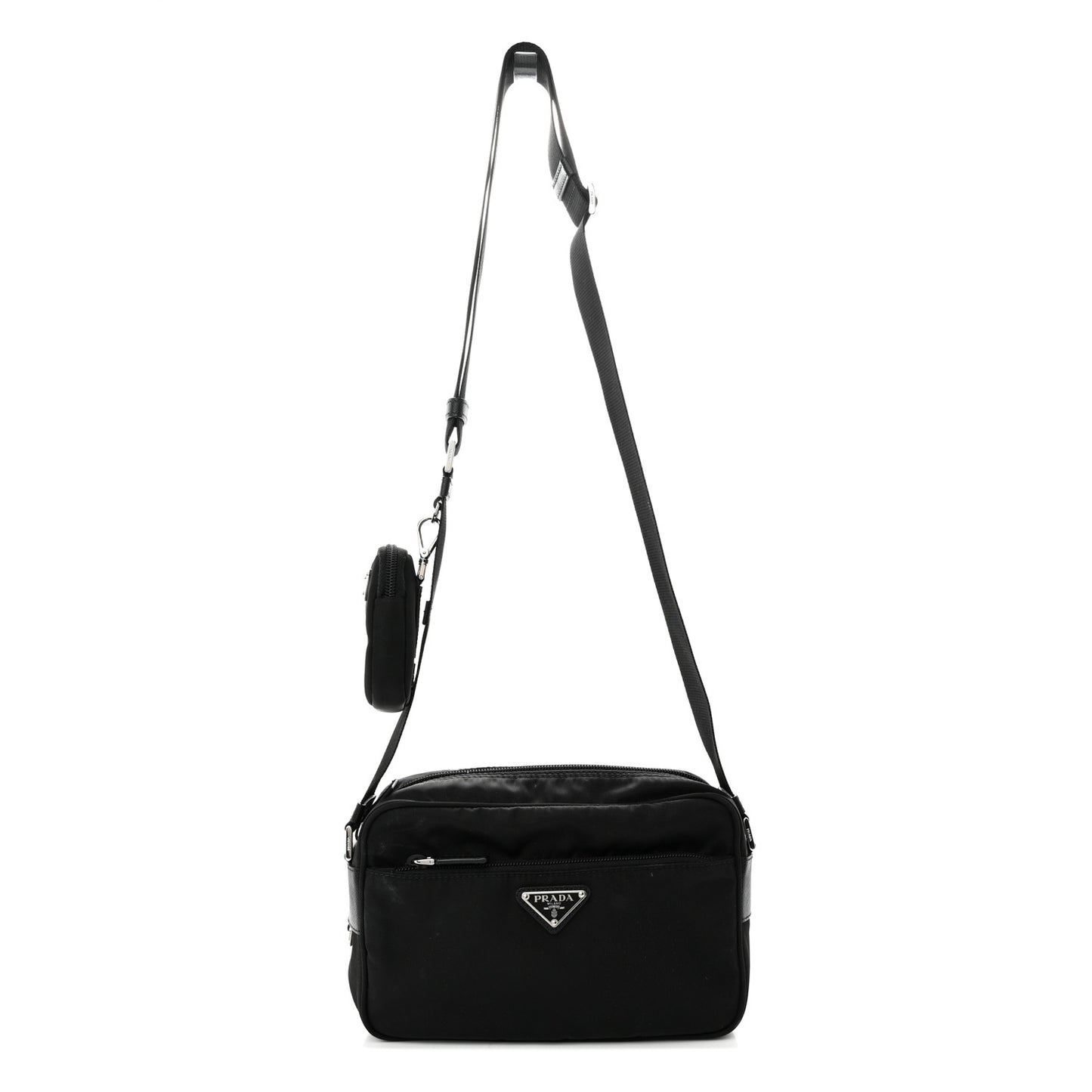 Re-Nylon Vela Saffiano Pocket Double Zip Shoulder Bag Black