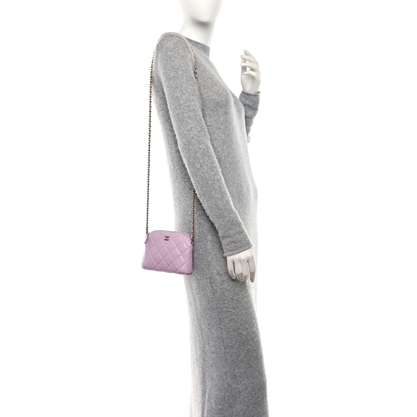 Caviar Quilted Clutch with Chain Light Purple