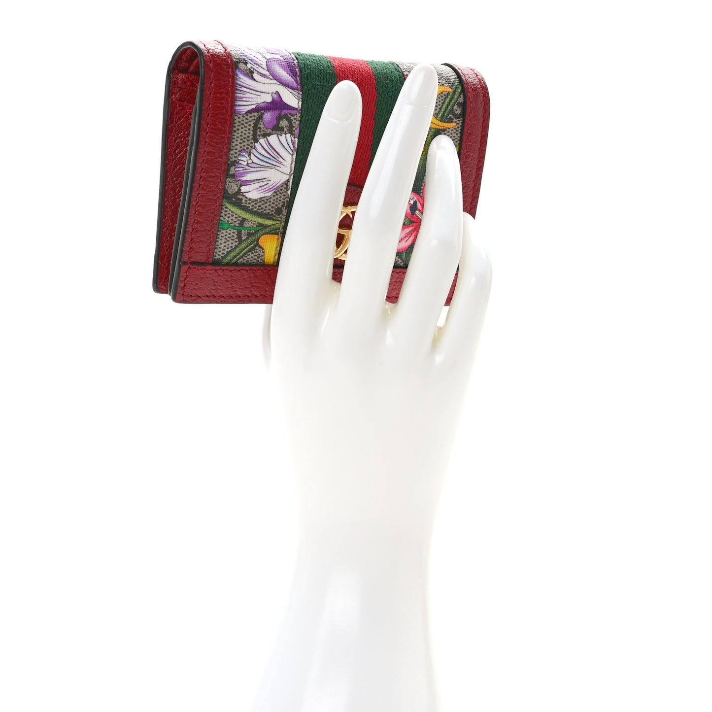 GG Supreme Monogram Flora Web Ophidia Card Case Red