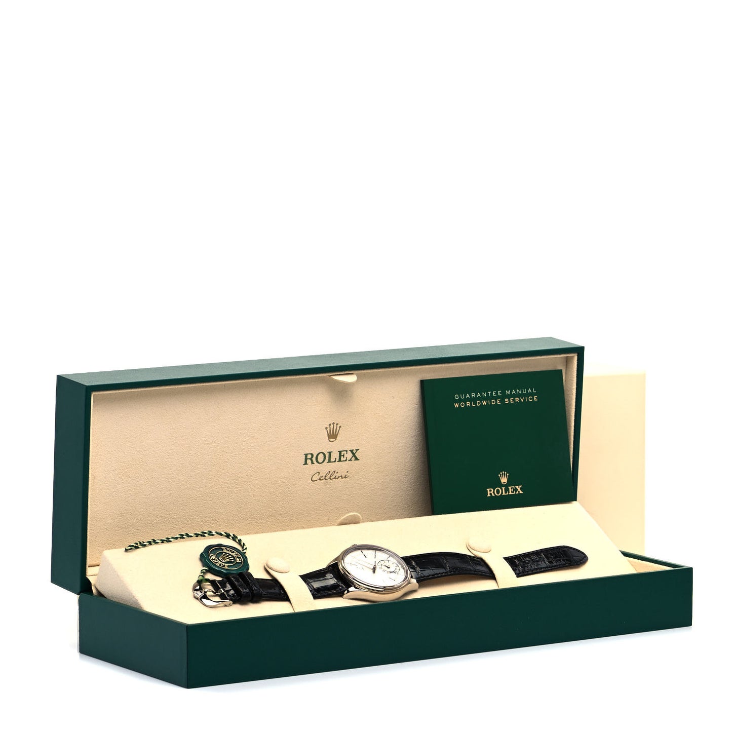 18K White Gold Alligator 39mm Cellini Dual Time Watch White 50529