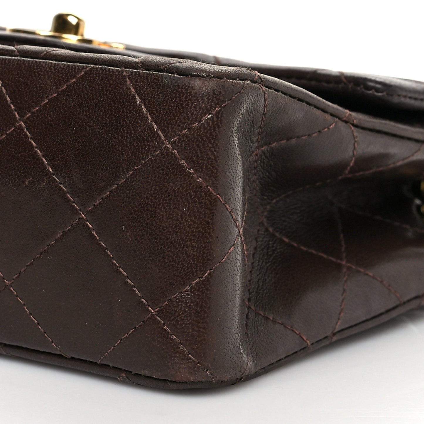 Lambskin Quilted Mini Square Flap Bag Dark Brown