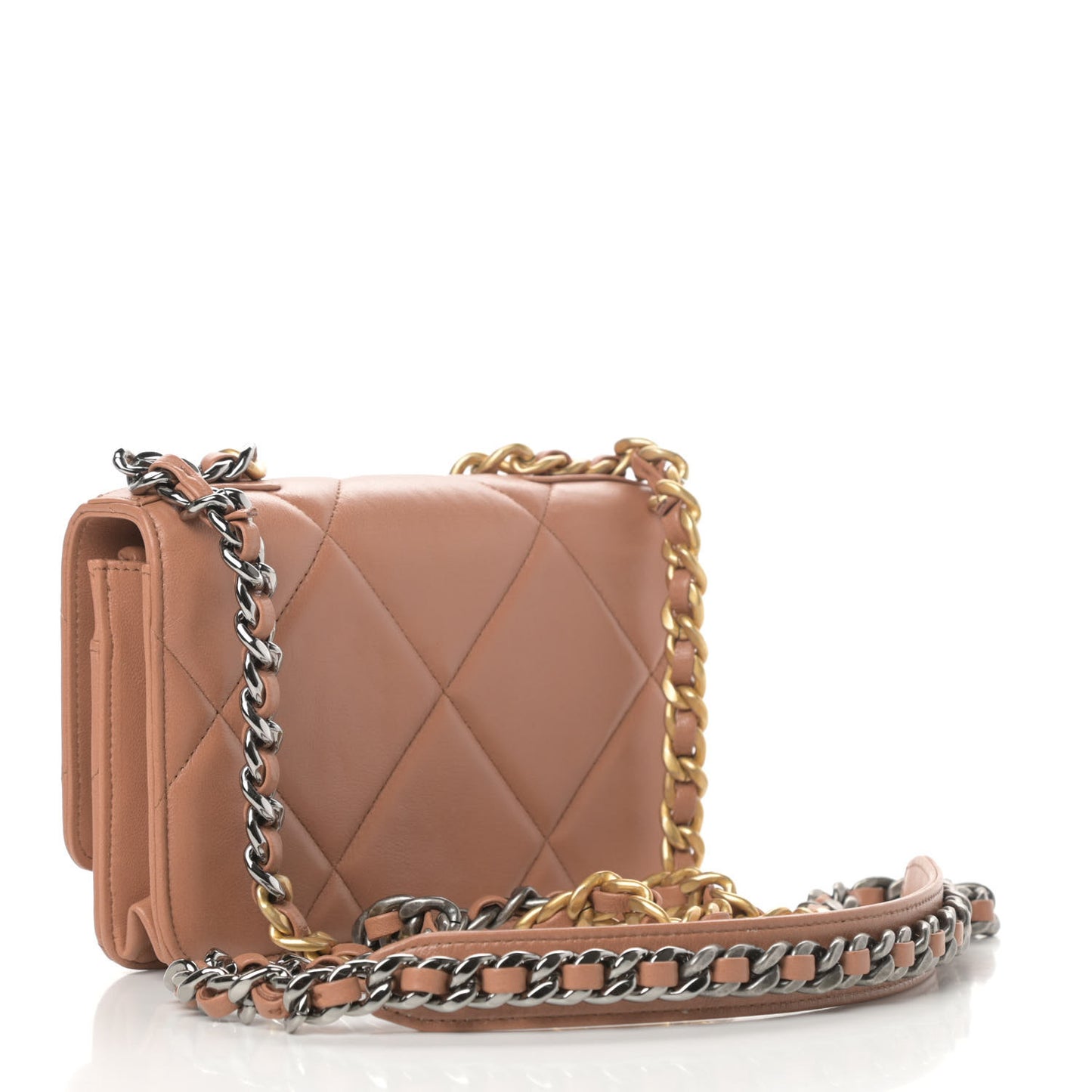 Lambskin Quilted 19 Wallet On Chain WOC Brown