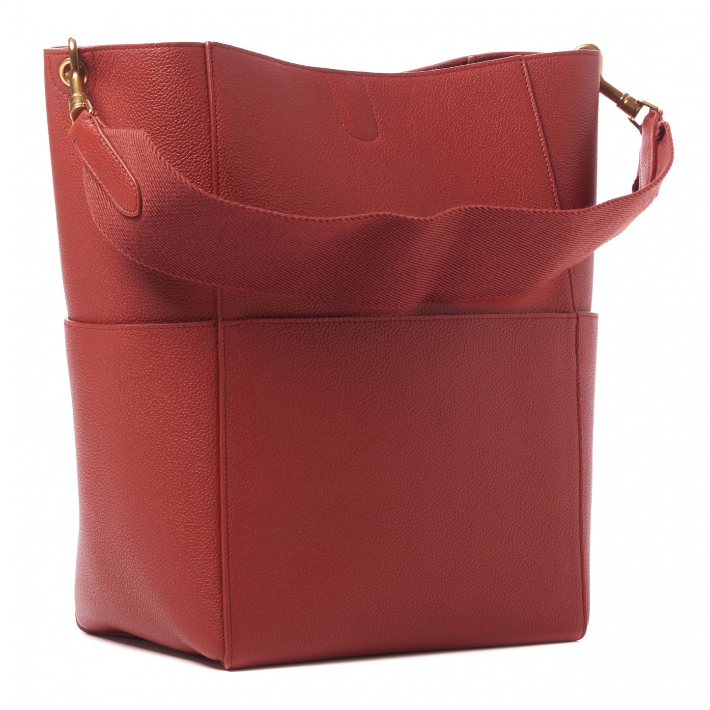 Soft Grained Calfskin Sangle Bucket Bag Red