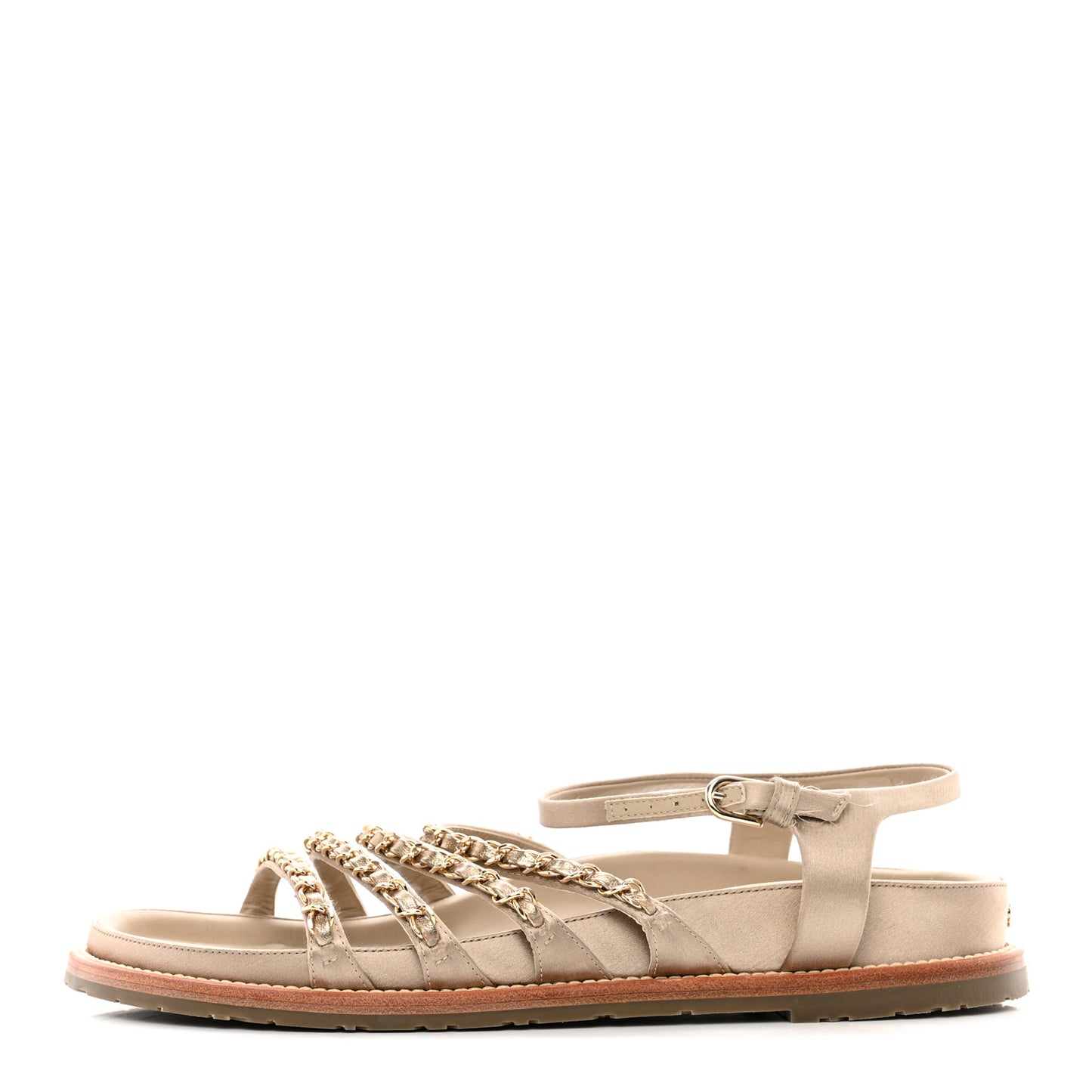Satin Lambskin Chain Flat Sandals 41 Light Gold