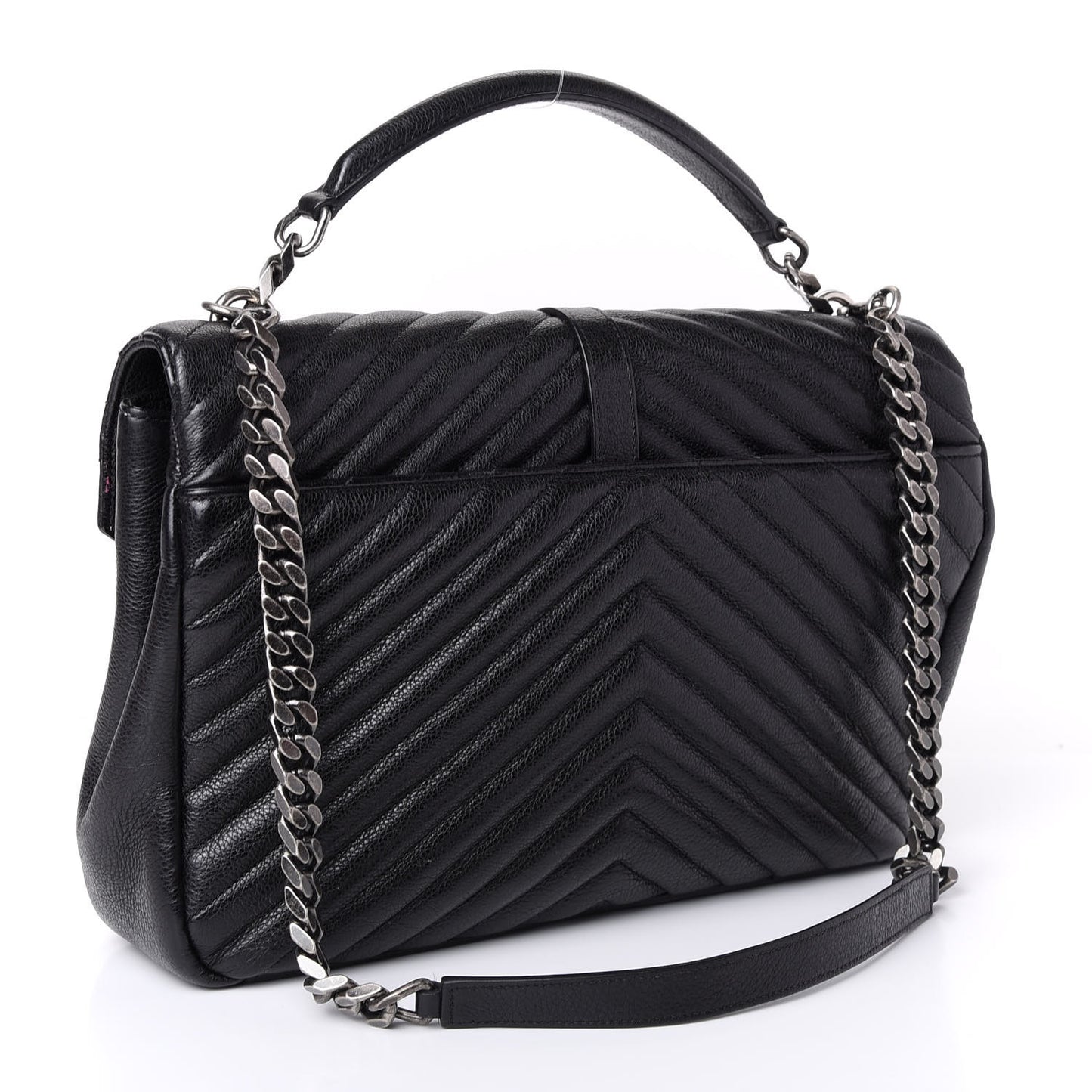 Sheepskin Matelasse Chevron Monogram Large College Satchel Black