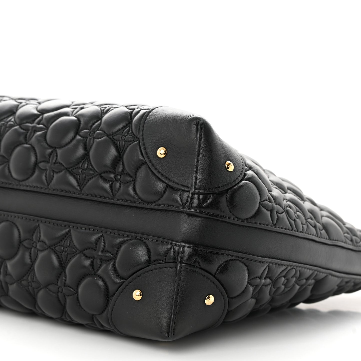 Lambskin Quilted Flowers Triangle Softy Black