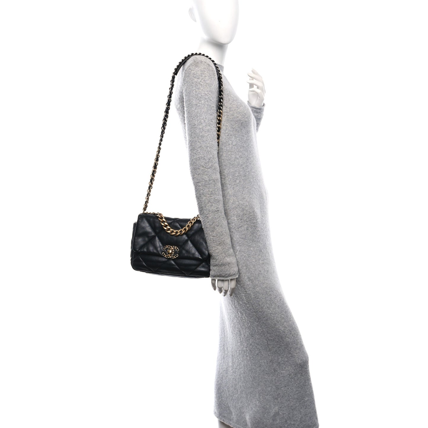 Lambskin Quilted Medium Chanel 19 Flap Black