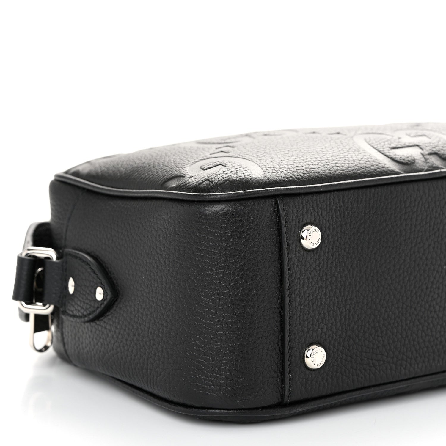 Gucci Piuma Calfskin Jumbo GG Embossed Medium Messenger Bag Black 9 of 10